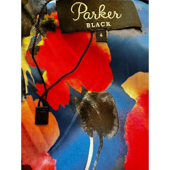 PARKER BLACK CHANTELLE STRAPLESS FLORAL-PRINT BOW DRESS LENNOX ROSE SZ 4 NWT - Picture 7 of 10